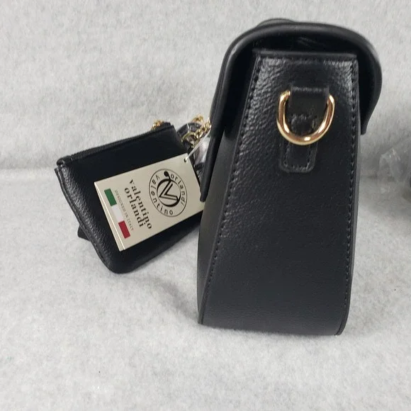 Valentino Orlandi Black Leather Crossbody Bag w/ Coin Pouch & Shoulder Strap Set - Picture 4 of 7